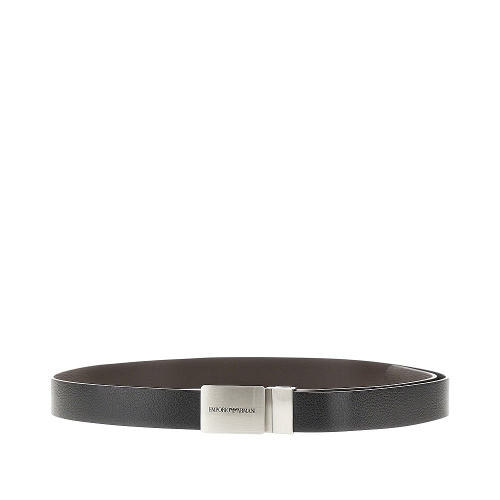 Grained leather reversible belt