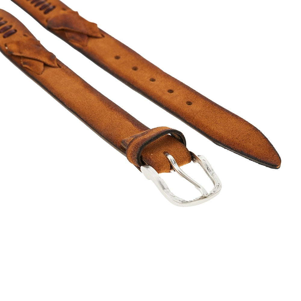 Topstitched suede leather belt