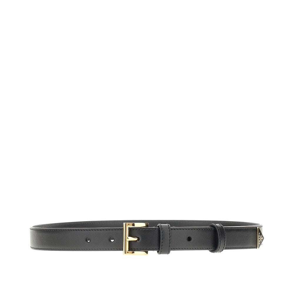 Leather belt with triangle logo