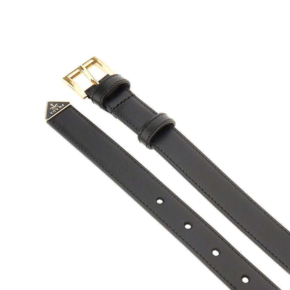 Leather belt with triangle logo