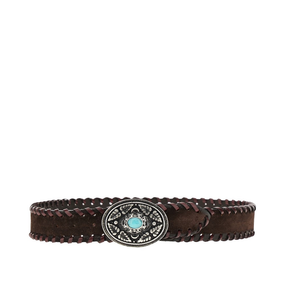 Suede leather belt with topstitchings