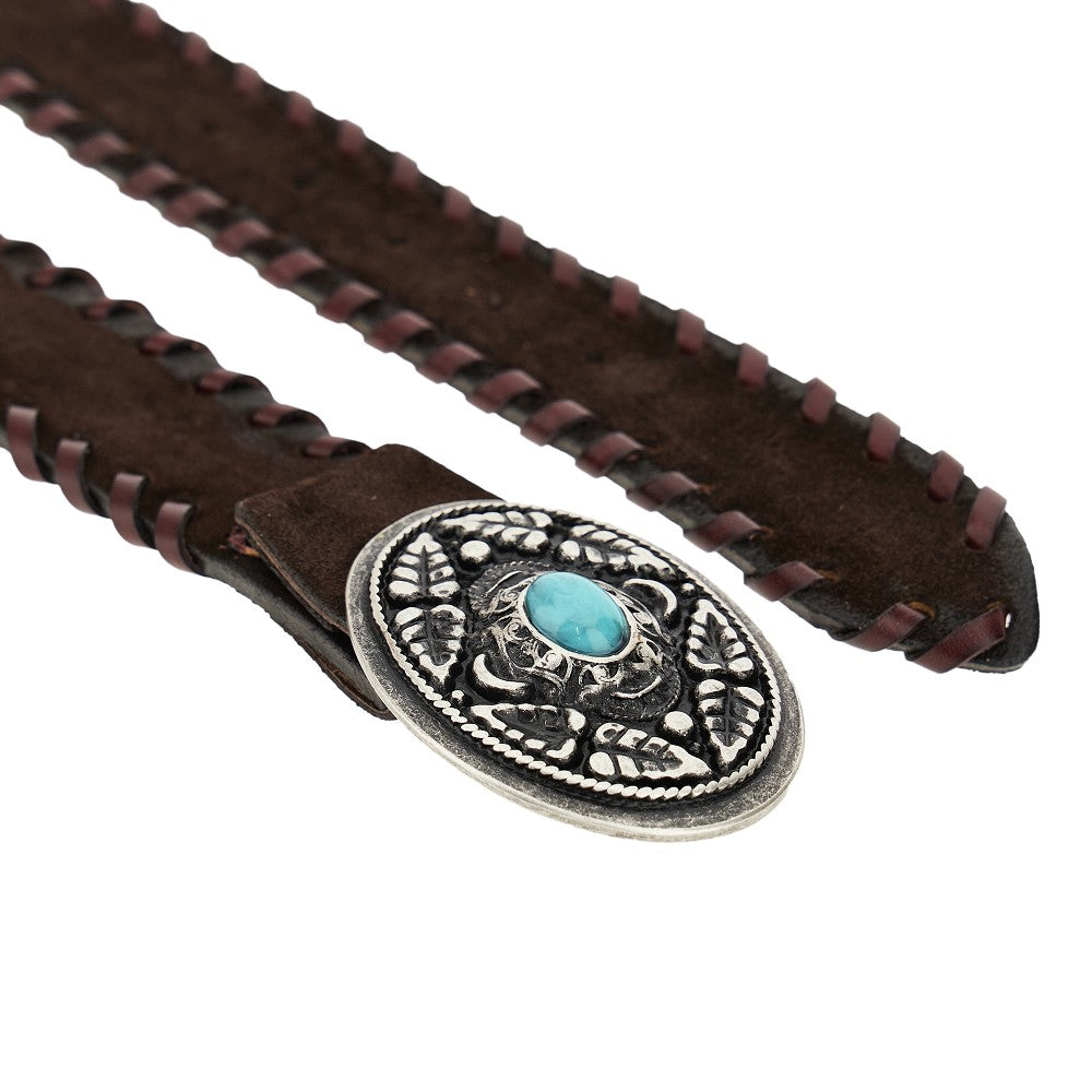Suede leather belt with topstitchings