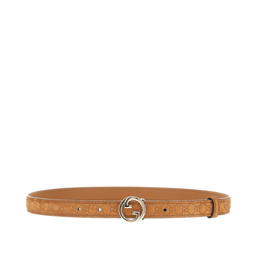 Debossed GG motif suede leather belt