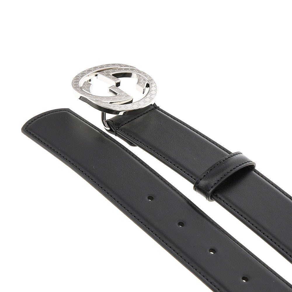 Leather belt with engraved buckle