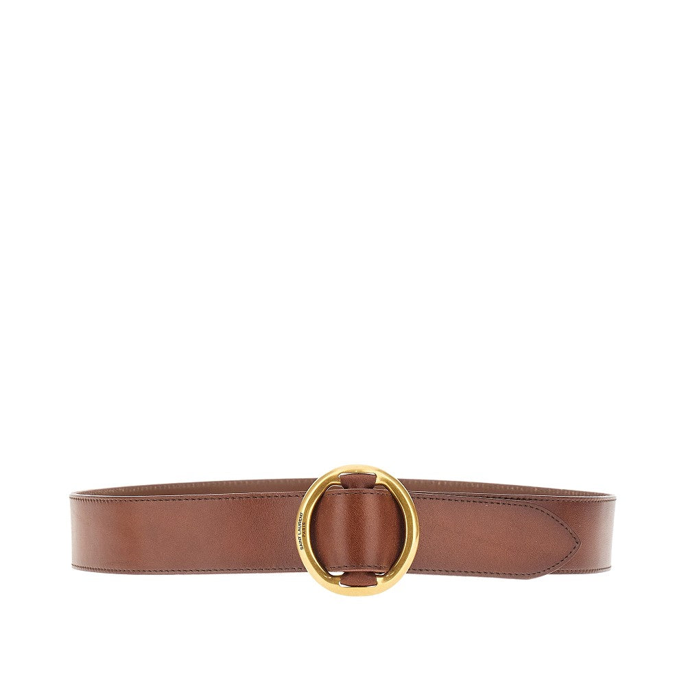 Leather belt with rounded buckle