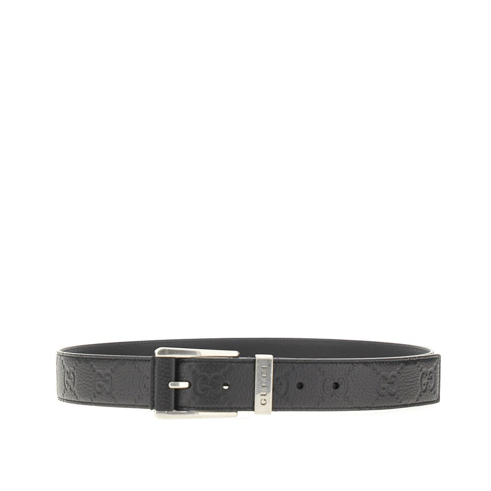 Grained leather belt with logo