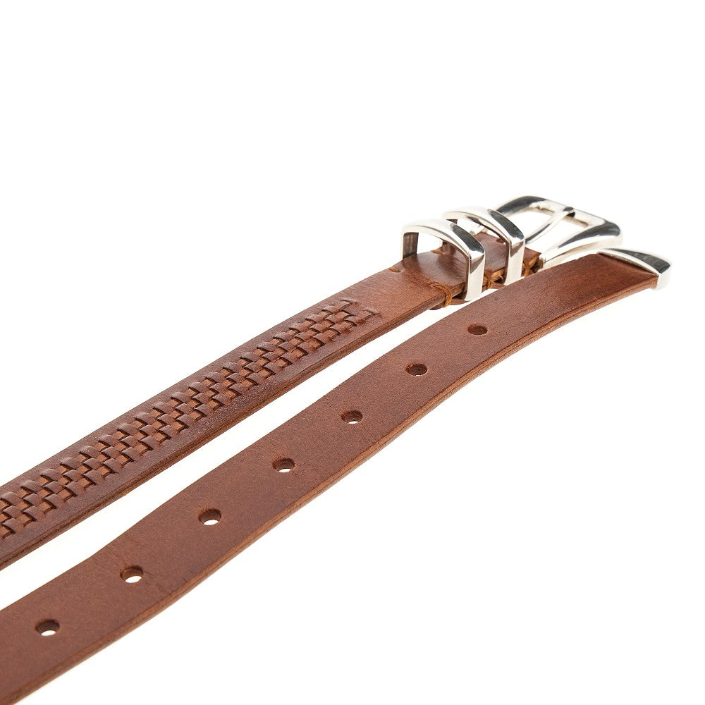 Leather belt with woven motif