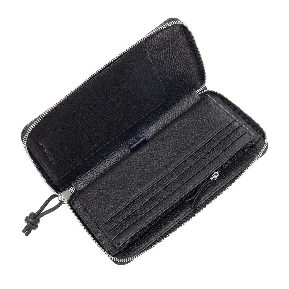 Grained leather zip-around wallet