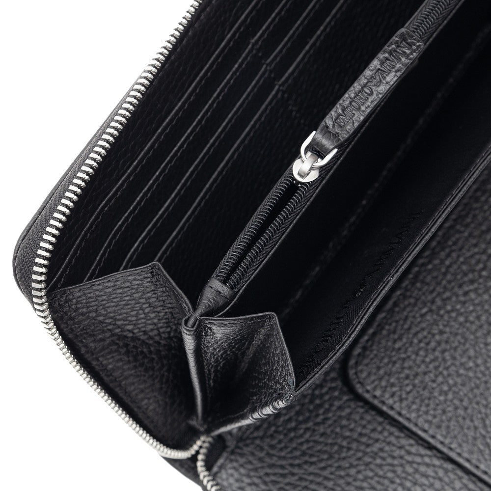 Grained leather zip-around wallet