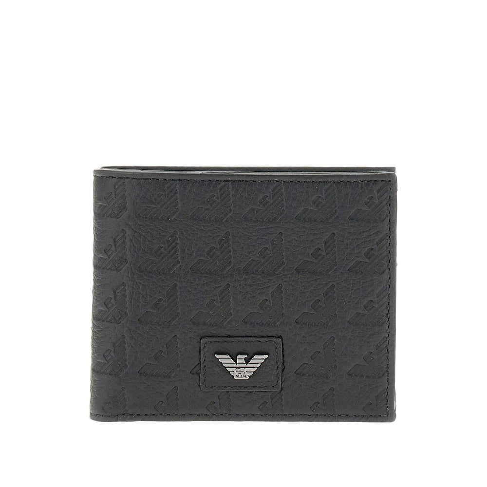 All-over logo debossed leather bi-fold wallet
