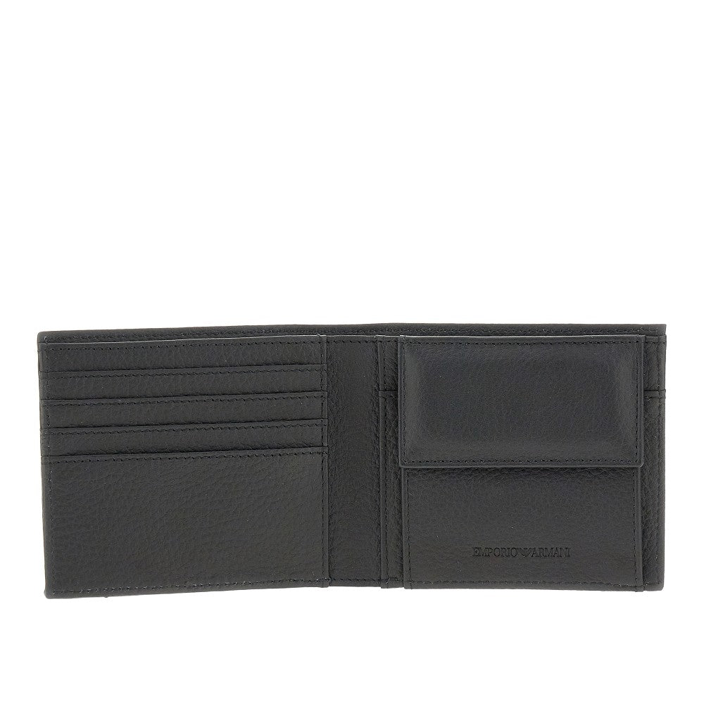 All-over logo debossed leather bi-fold wallet
