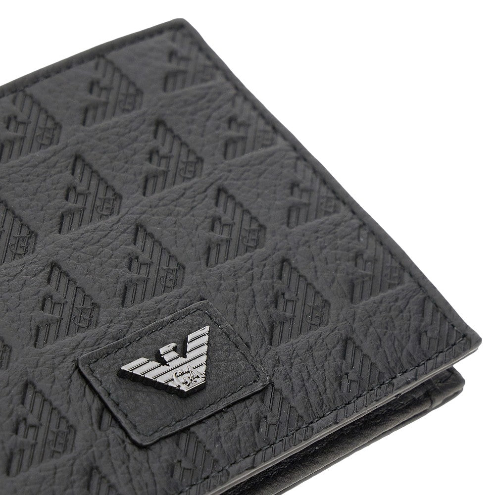 All-over logo debossed leather bi-fold wallet