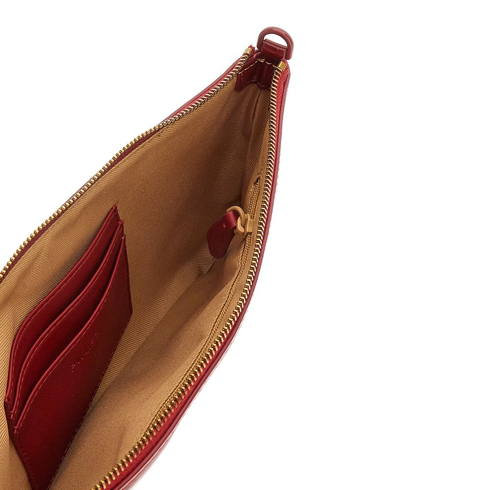 Patent faux leather flat pouch with chain
