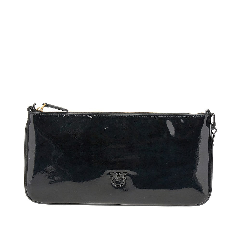 Patent faux leather flat pouch with chain