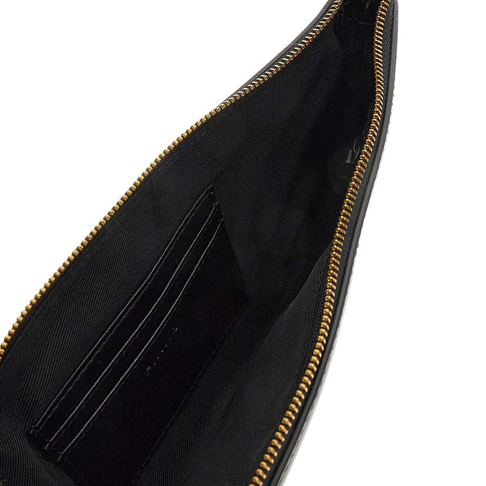 Patent faux leather flat pouch with chain