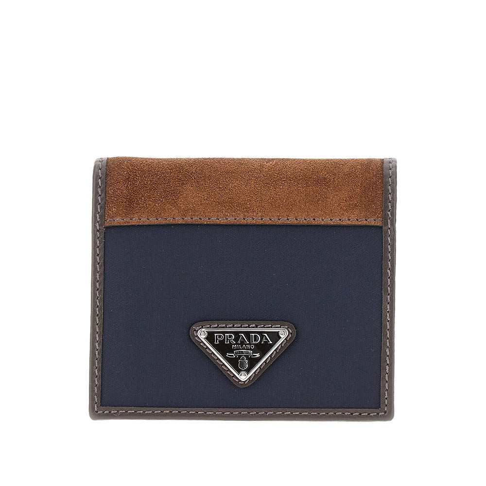 Nylon and leather horizontal bi-fold wallet