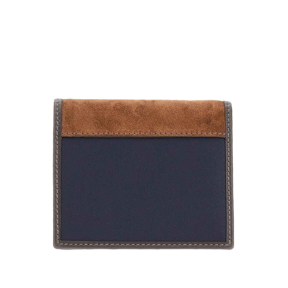 Nylon and leather horizontal bi-fold wallet