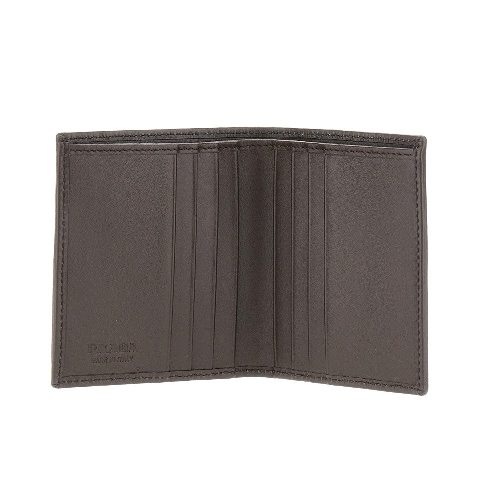 Nylon and leather horizontal bi-fold wallet
