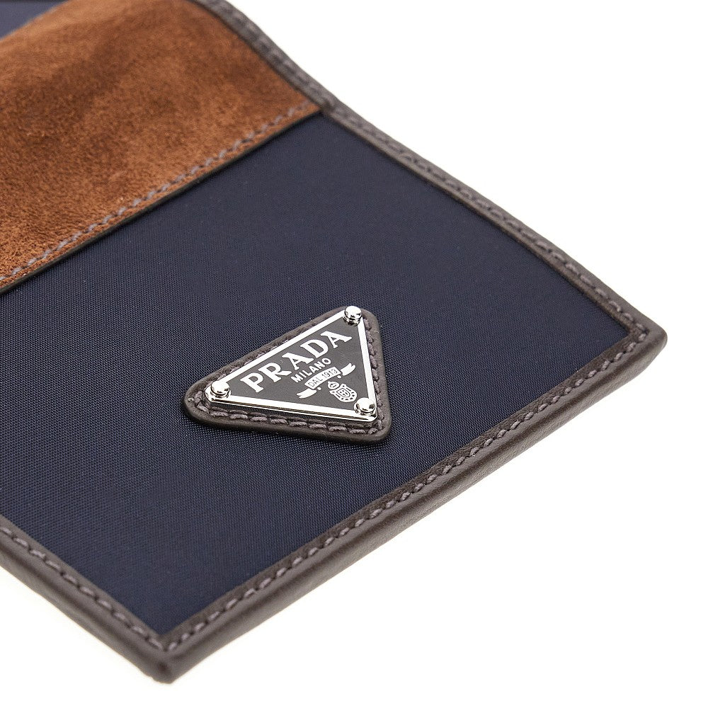 Nylon and leather horizontal bi-fold wallet