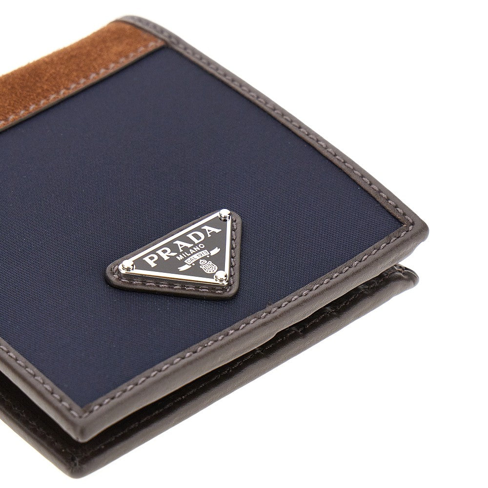 Portafoglio bi-fold in nylon e pelle