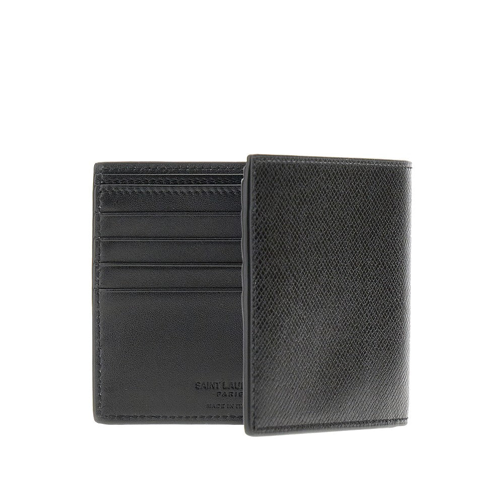 Portafoglio bi-fold in pelle grain