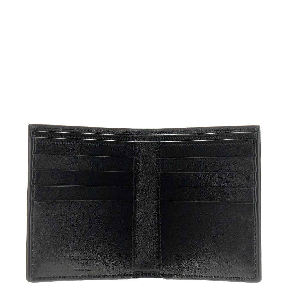 Portafoglio bi-fold in pelle grain