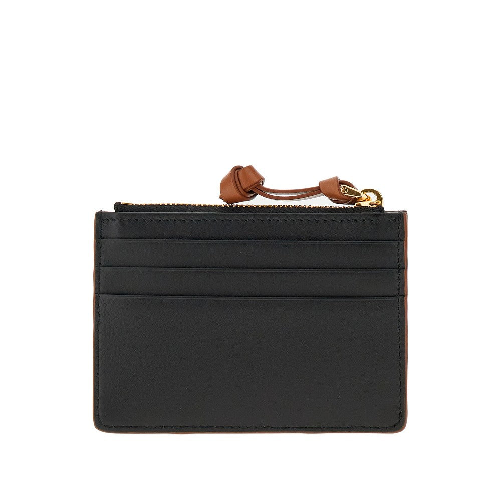 Leather cardholder with logo print