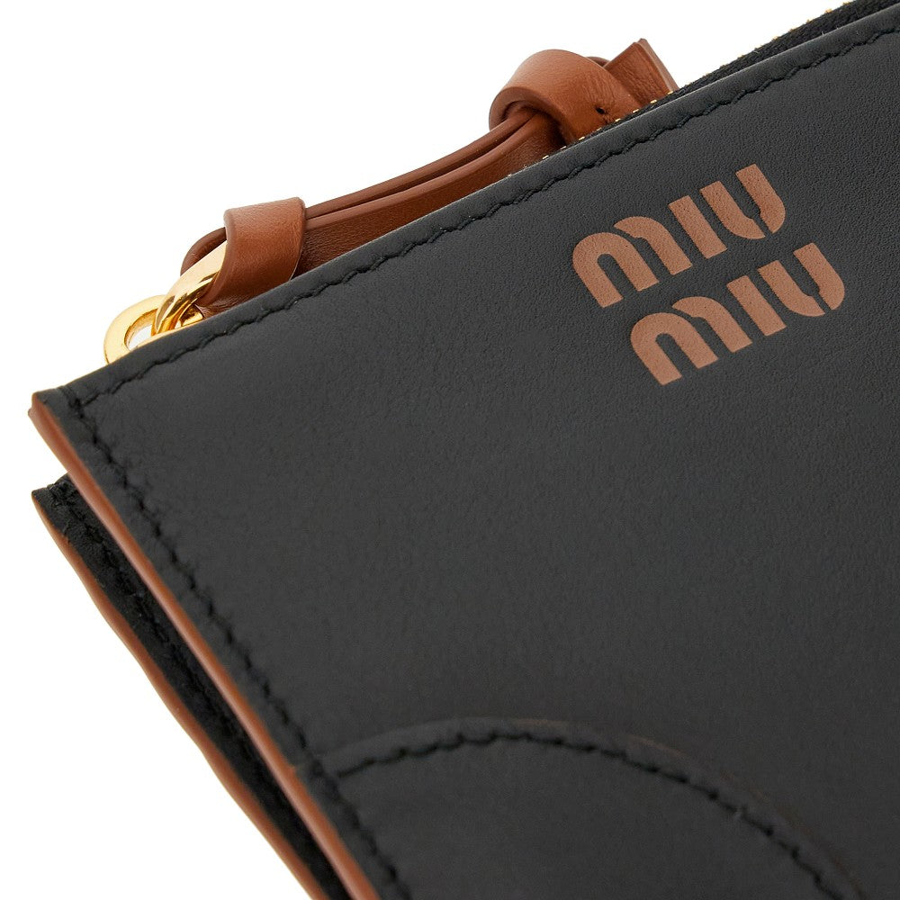 Leather cardholder with logo print