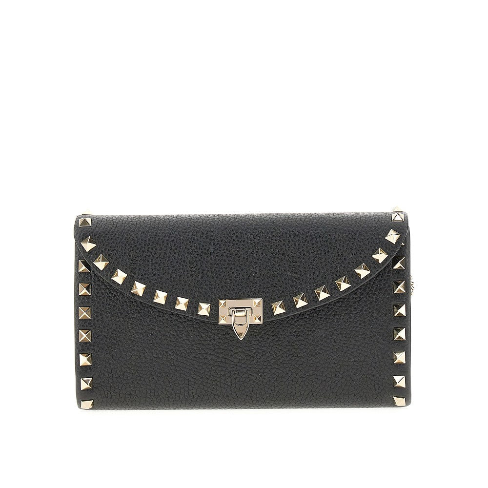 Grained leather 'Rockstud' clutch with chain