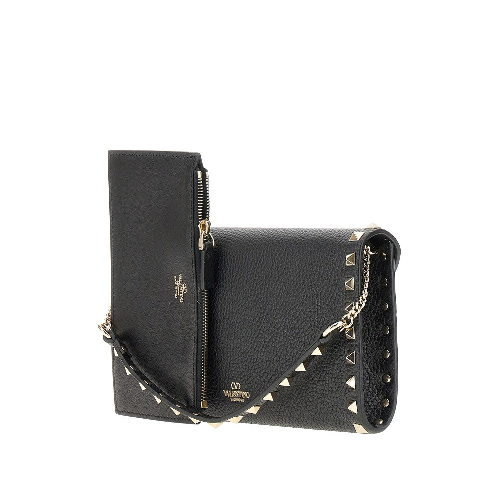 Grained leather 'Rockstud' clutch with chain