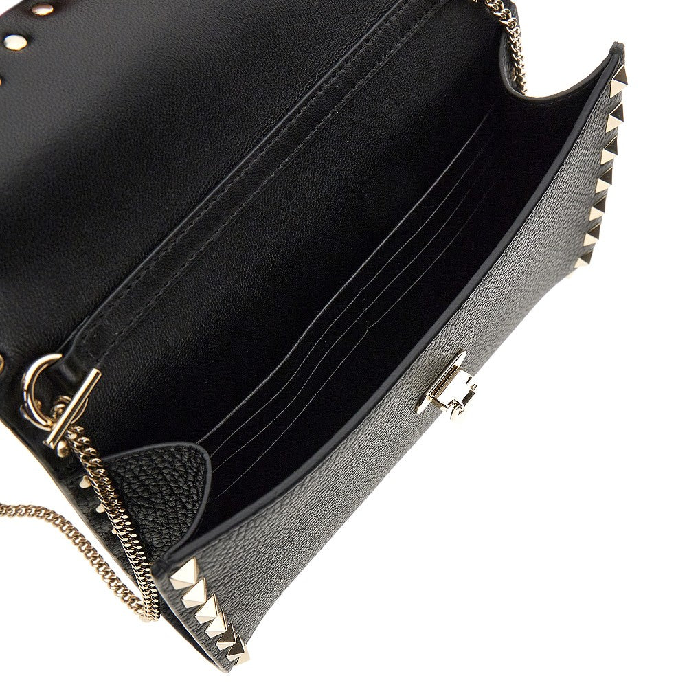 Grained leather 'Rockstud' clutch with chain