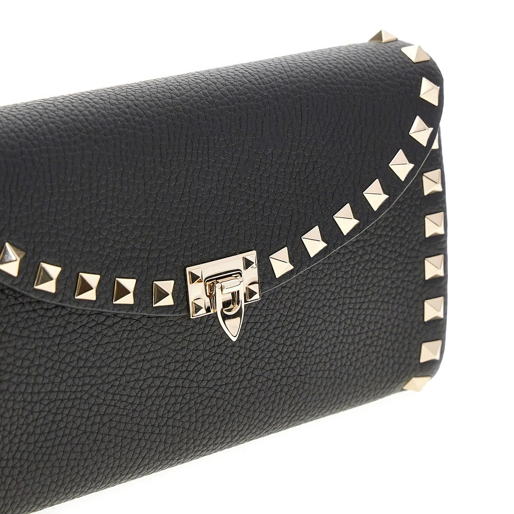 Grained leather 'Rockstud' clutch with chain