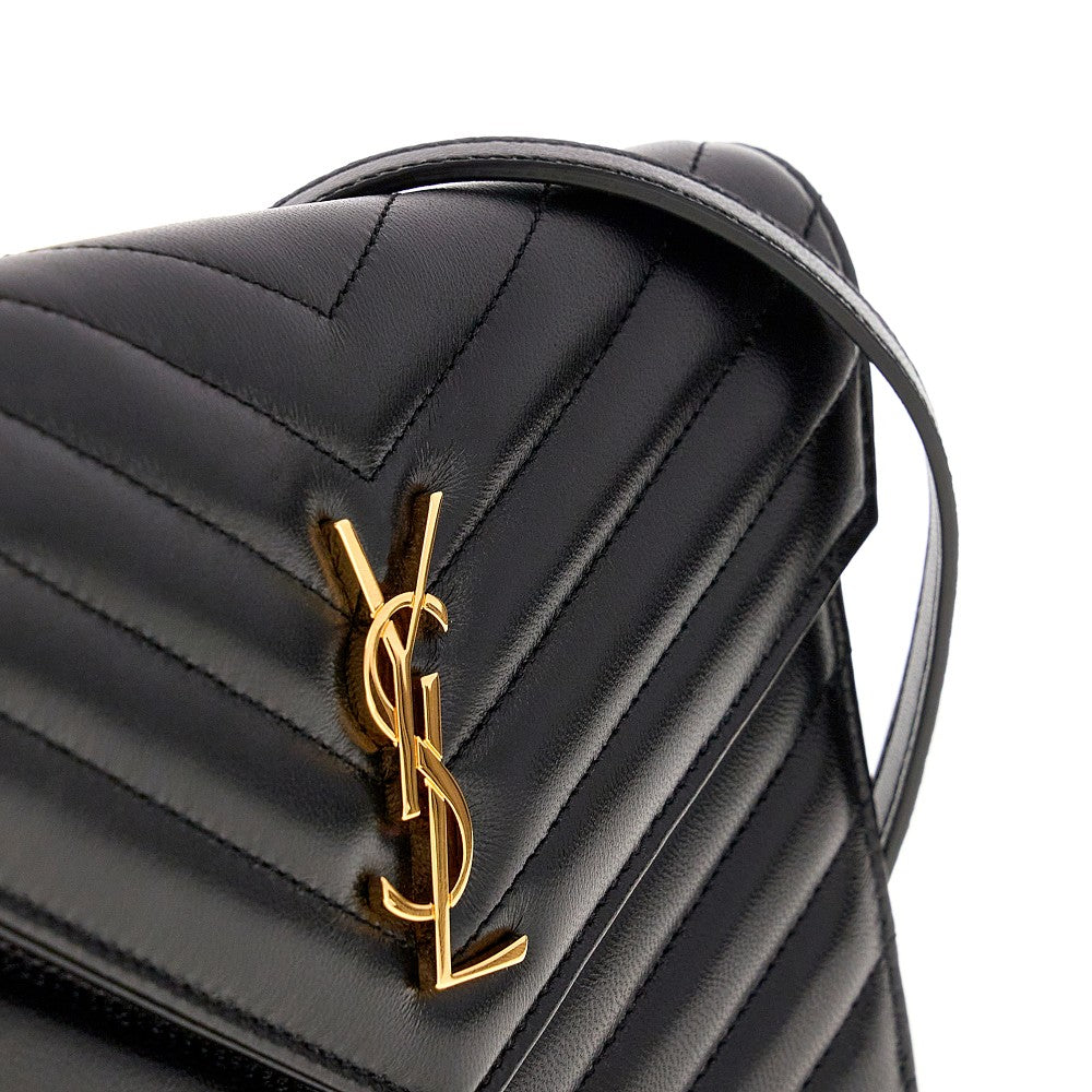Chevron-quilted leather pouch with chain