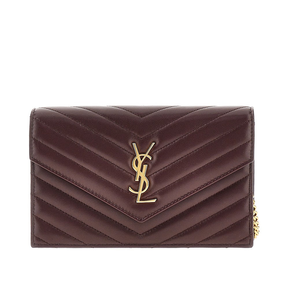 Chevron-quilted leather pouch with chain