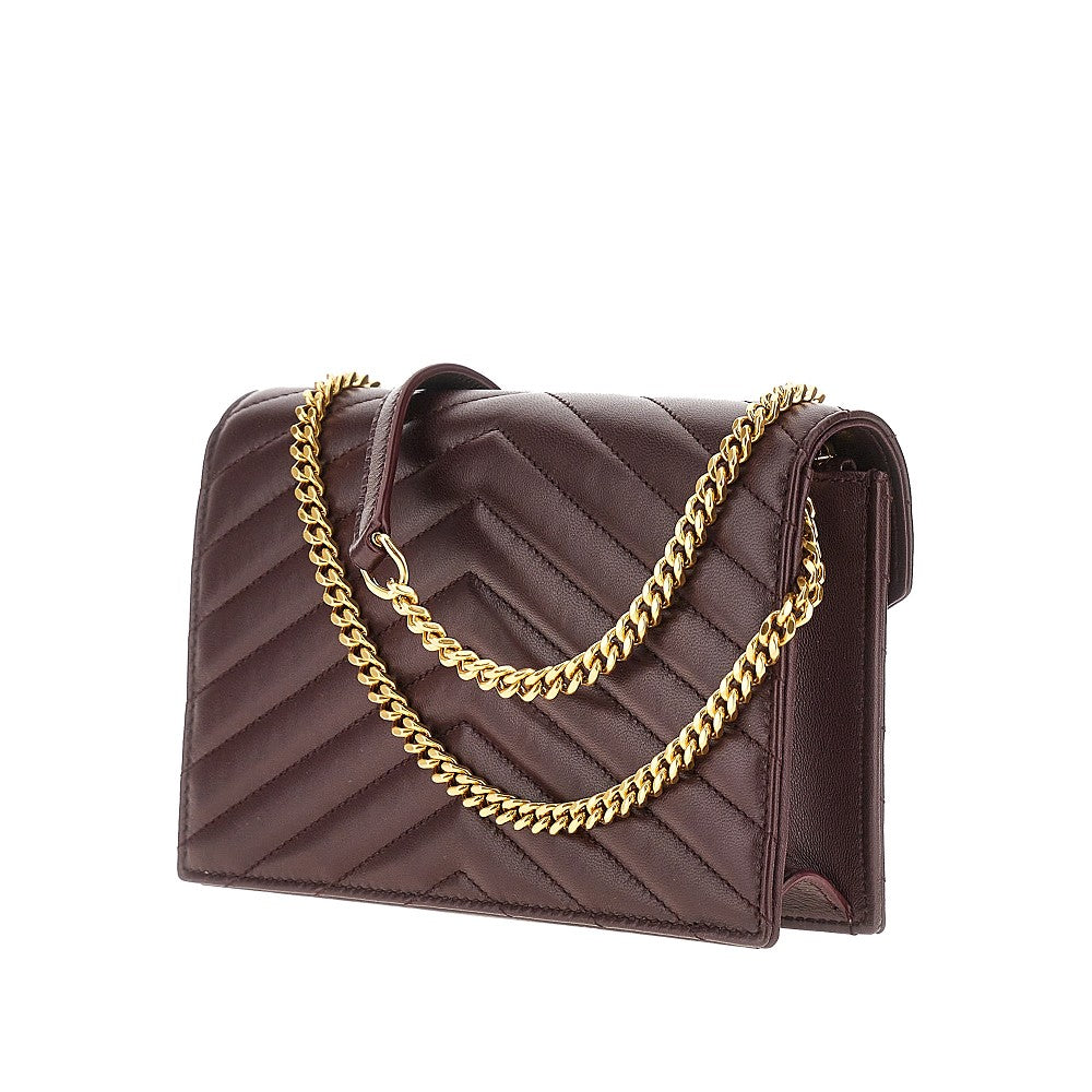 Chevron-quilted leather pouch with chain