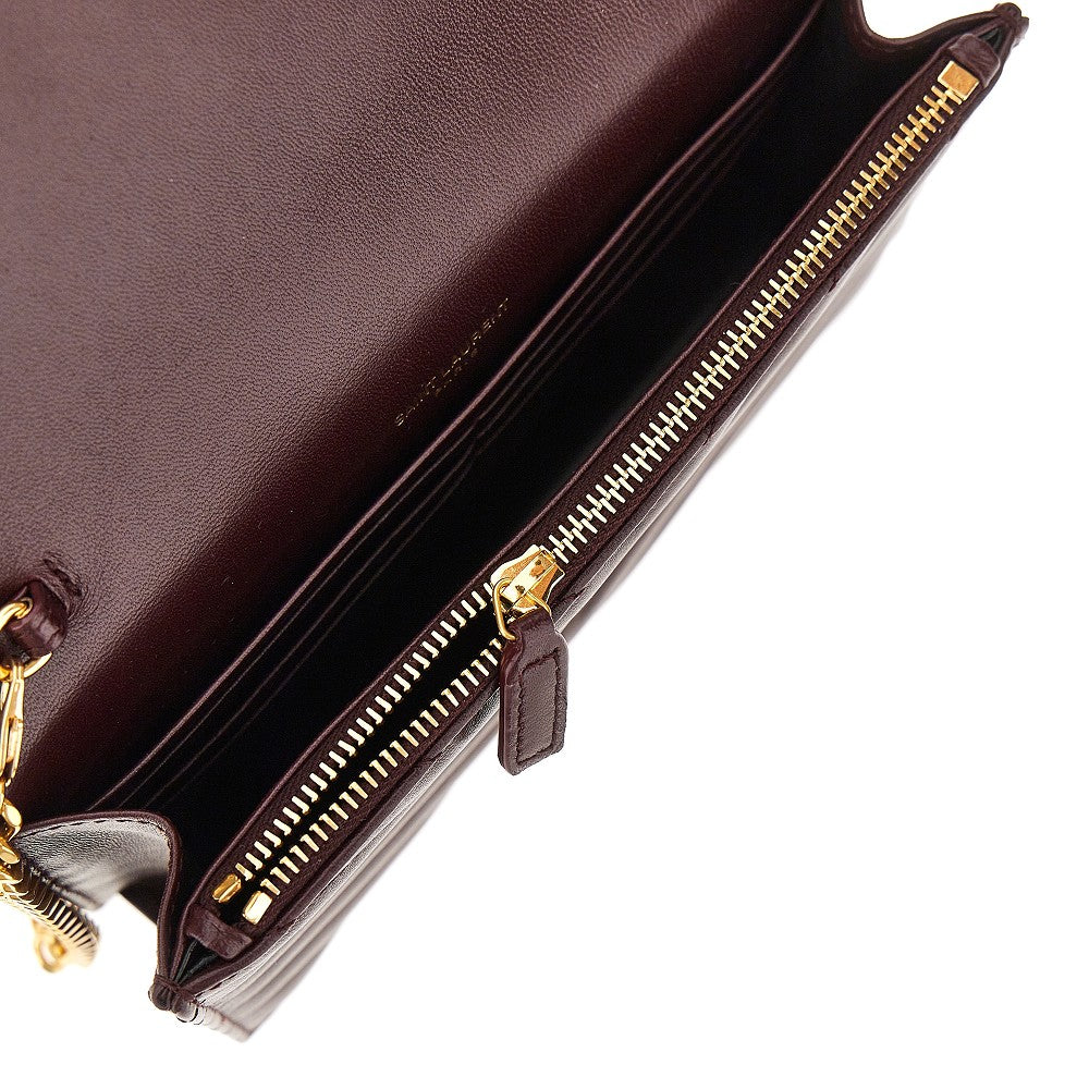 Chevron-quilted leather pouch with chain