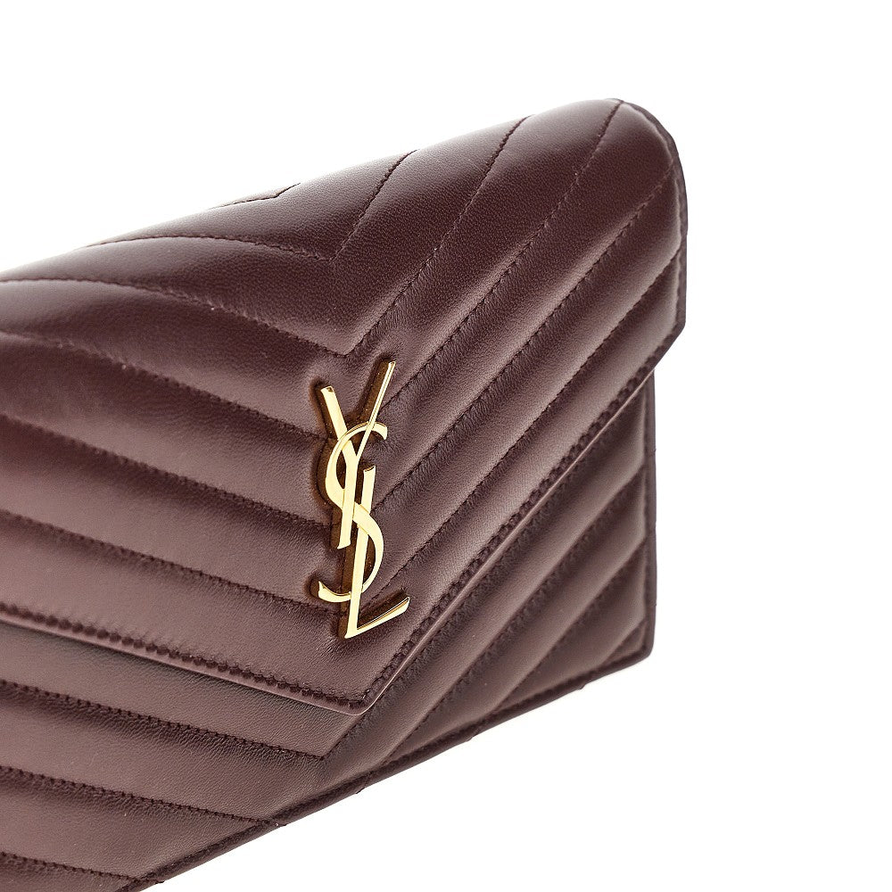 Chevron-quilted leather pouch with chain