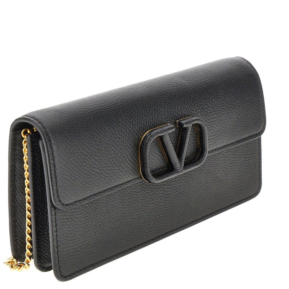 Grained leather VLogo Signature pouch