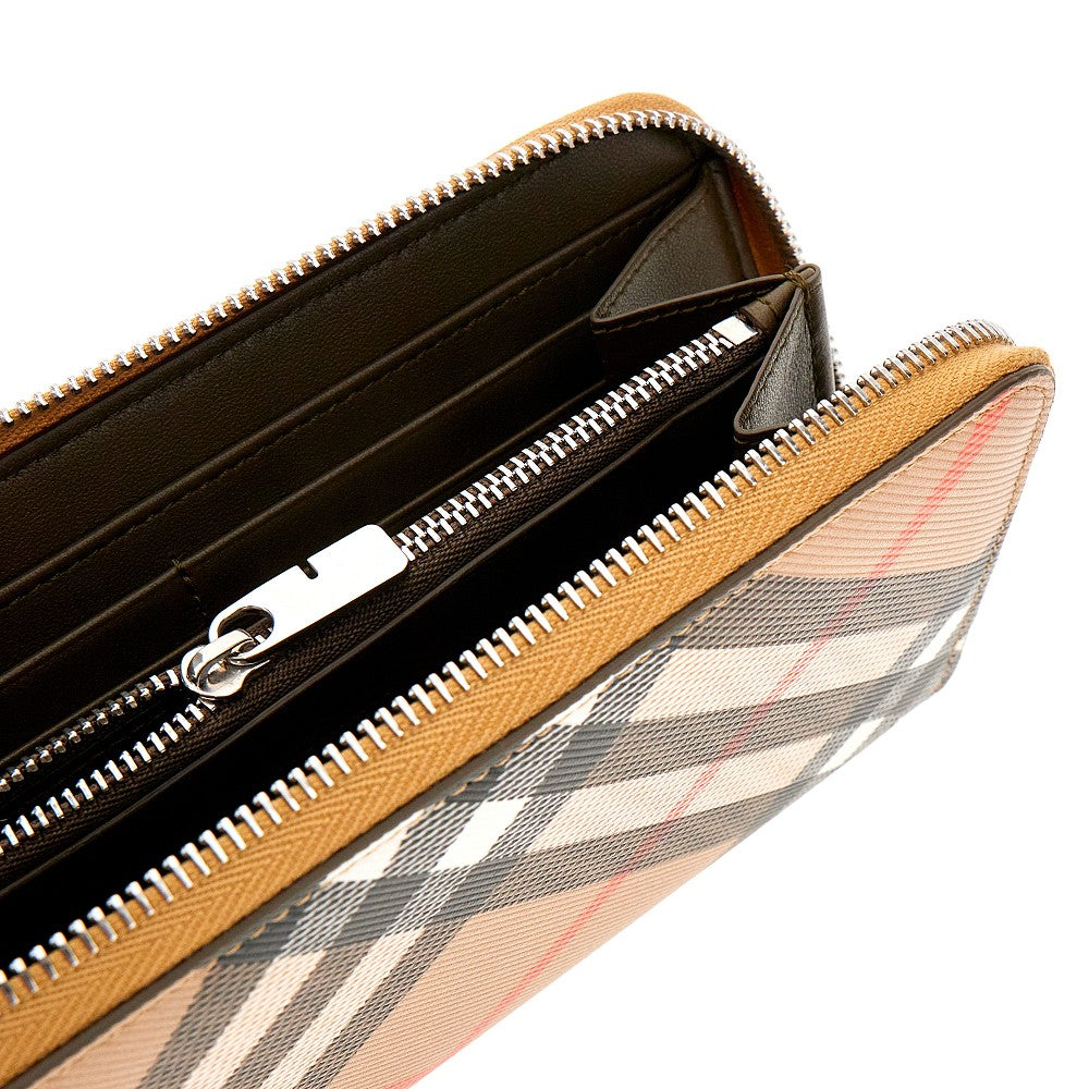 Check coated fabric zip-around wallet