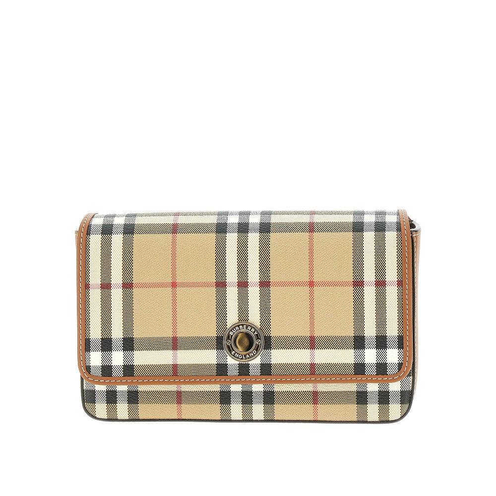 Check coated canvas clutch
