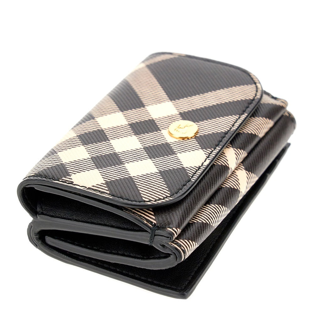 Check coated fabric compact wallet