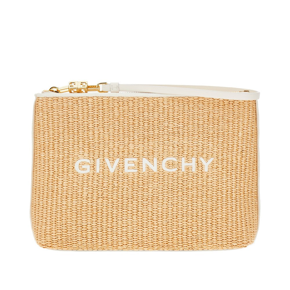 Pochette in rafia con logo ricamato