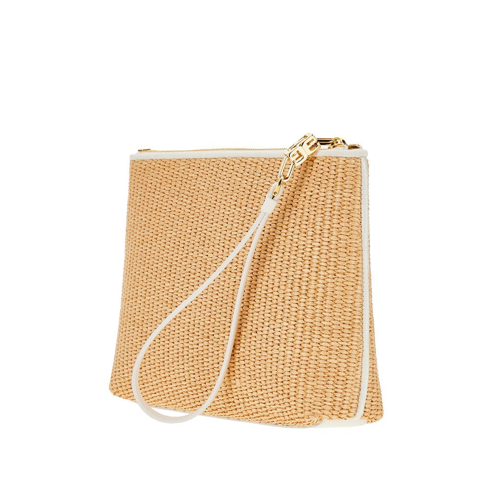 Pochette in rafia con logo ricamato