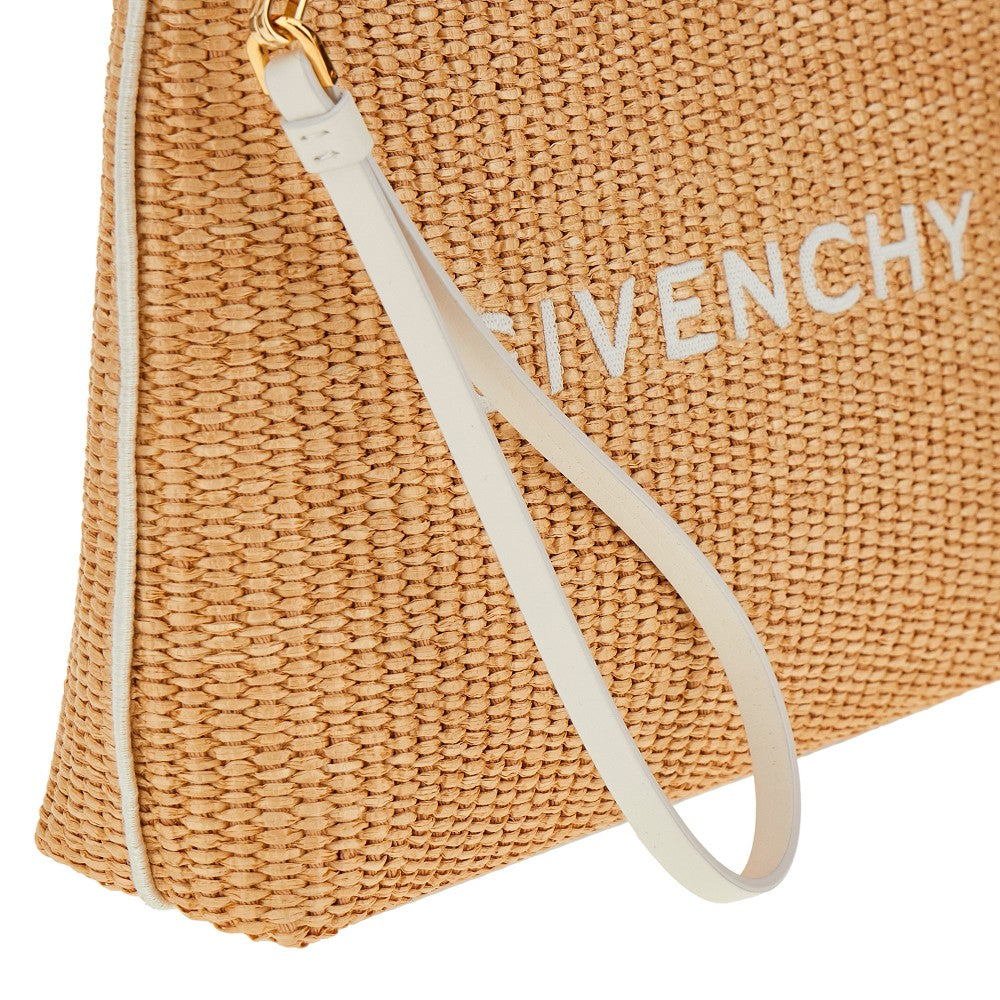 Pochette in rafia con logo ricamato
