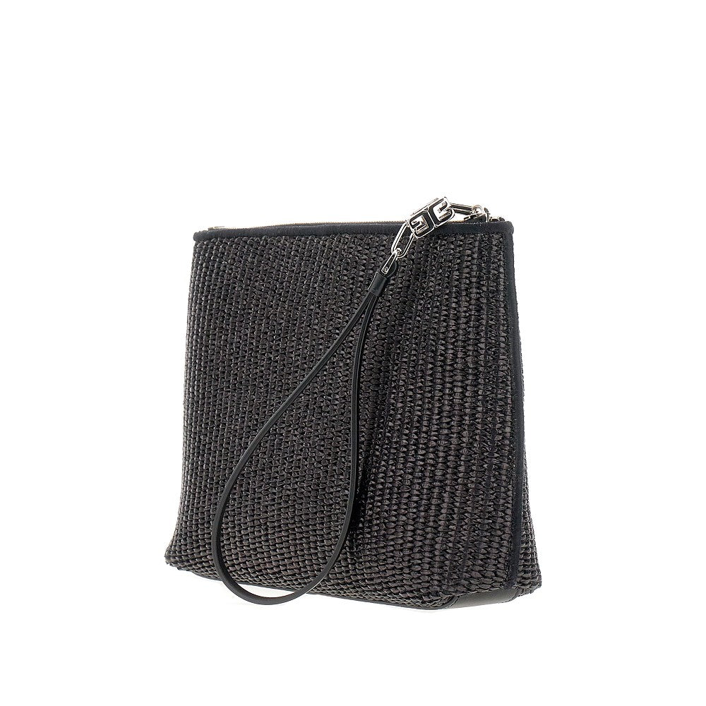Raffia pouch with embroidered logo