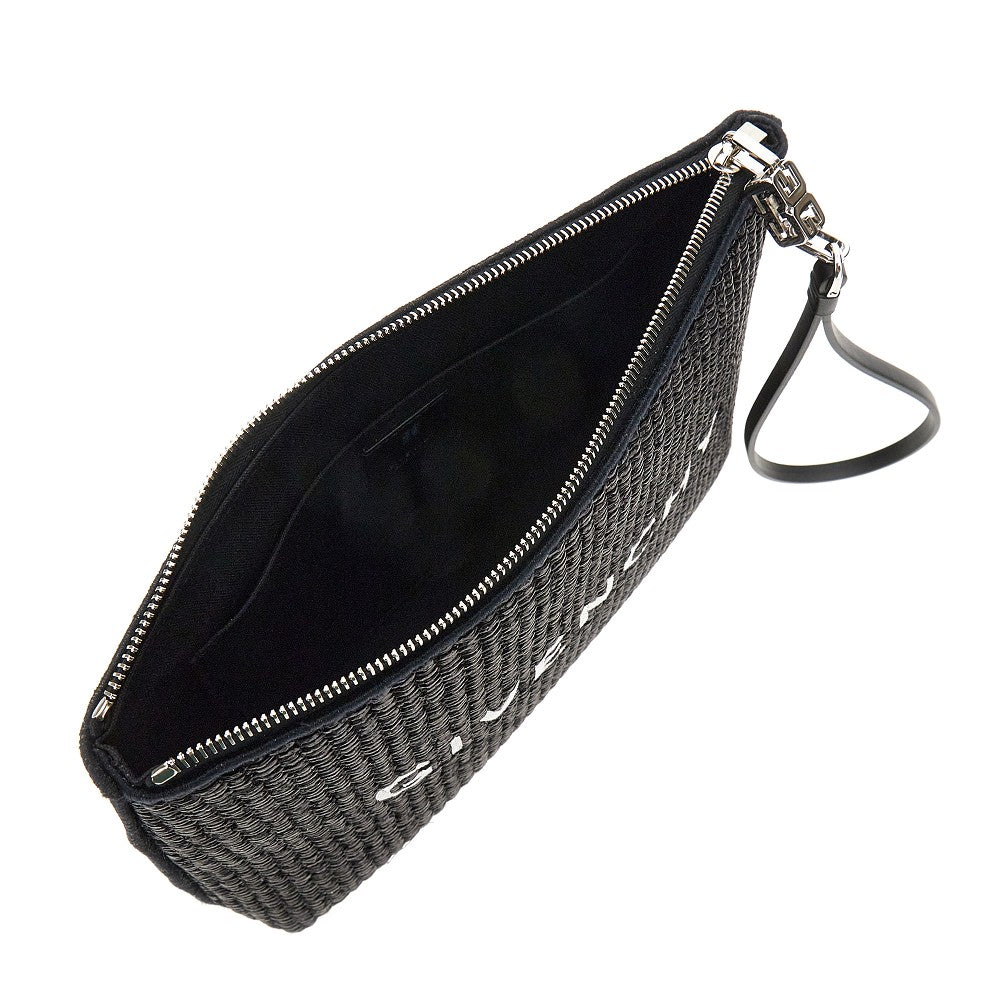 Raffia pouch with embroidered logo