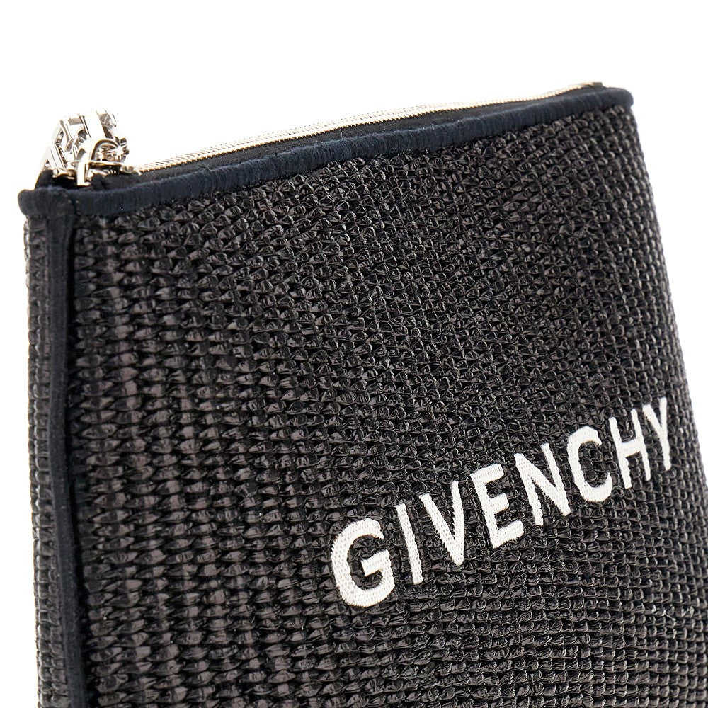 Raffia pouch with embroidered logo