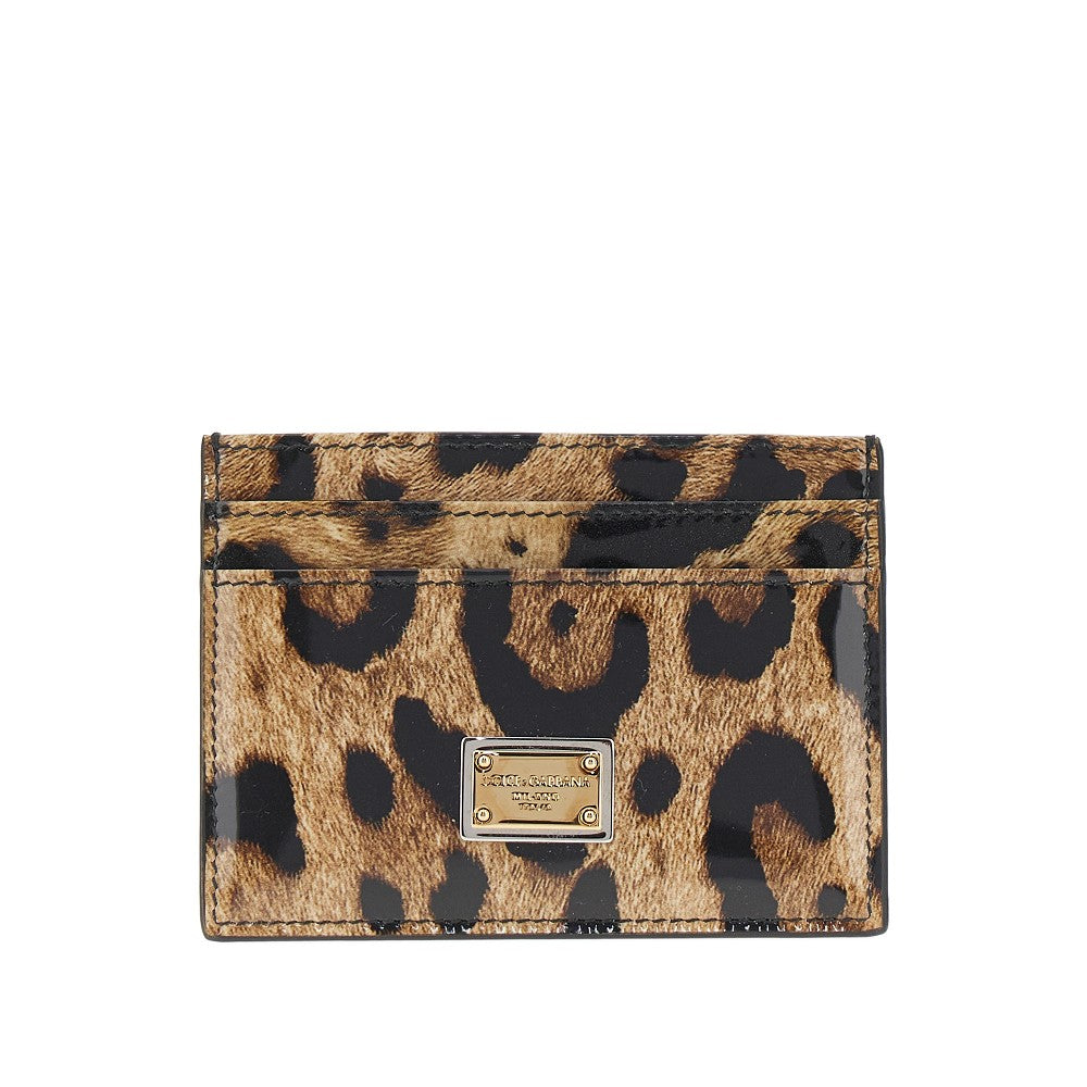 Portacarte in pelle lucida stampa leopardo