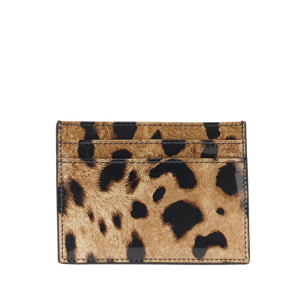 Portacarte in pelle lucida stampa leopardo