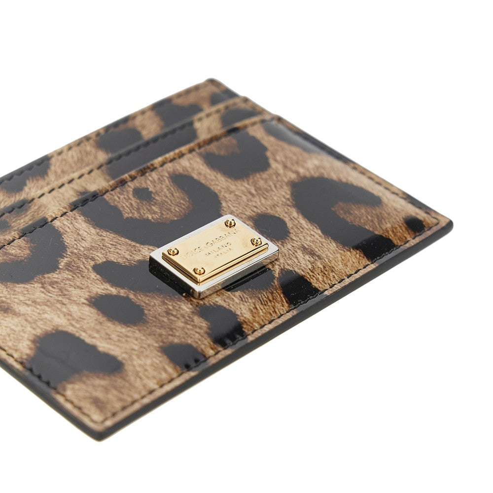 Portacarte in pelle lucida stampa leopardo